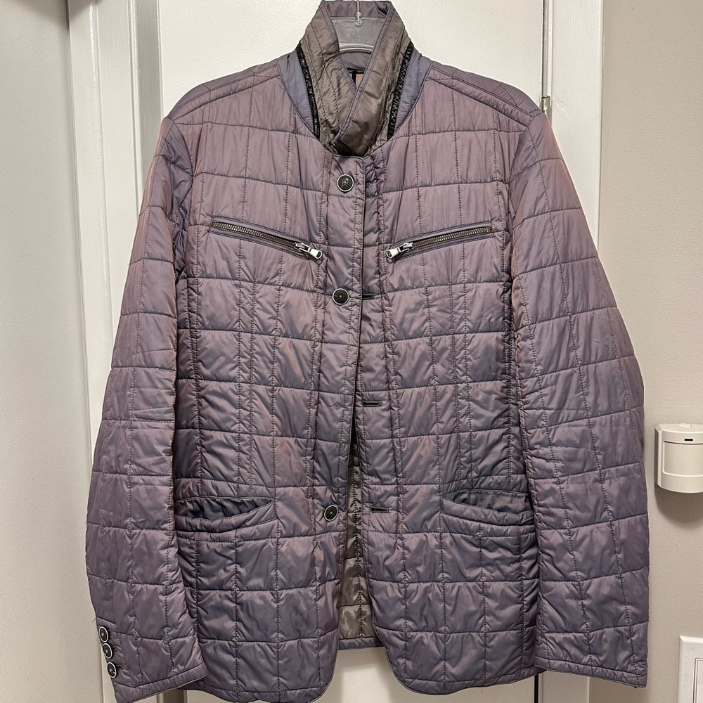 GIMO’s Men’s Quilted Jacket Coat Iridescent Pewter Gray Italy Sz 38 designer
